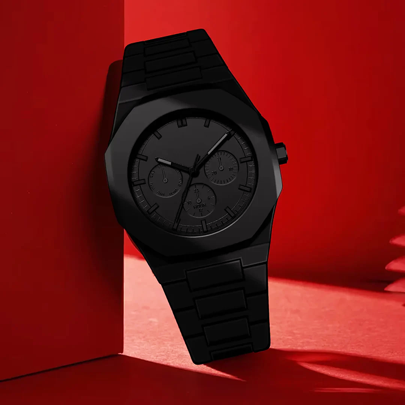 Men’s All-Black Chronograph Watch with Matte Finish - Street-Wave