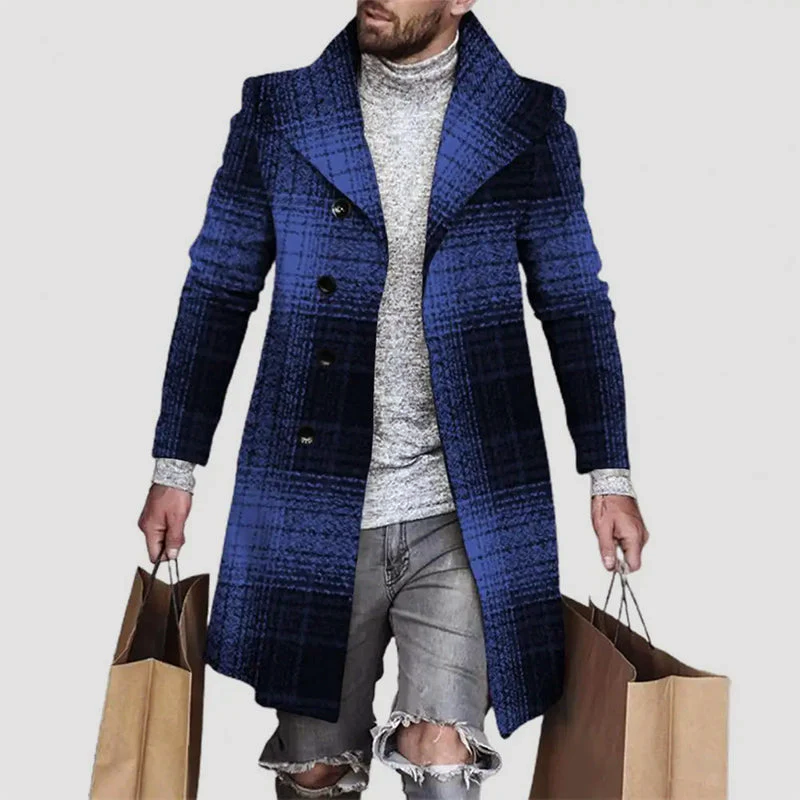 Men's Long Plaid Overcoat With Notched Lapel And Button Closure Winter Outerwear By Street-Wave