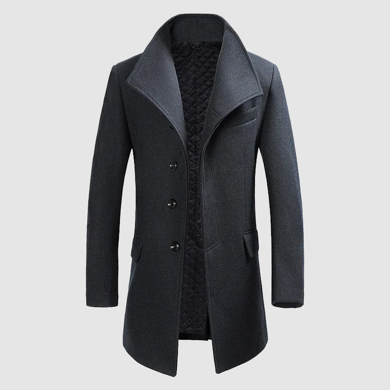 Men's Merino Wool Blend Overcoat With High Collar Tailored Fit For Formal And Semi Formal Occasions