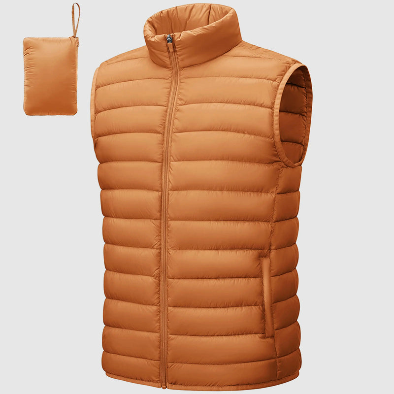 Street-Wave Men's Puffer Vest Waterproof Packable Insulated Stand Collar With Zip Pockets For Outdoor Wear