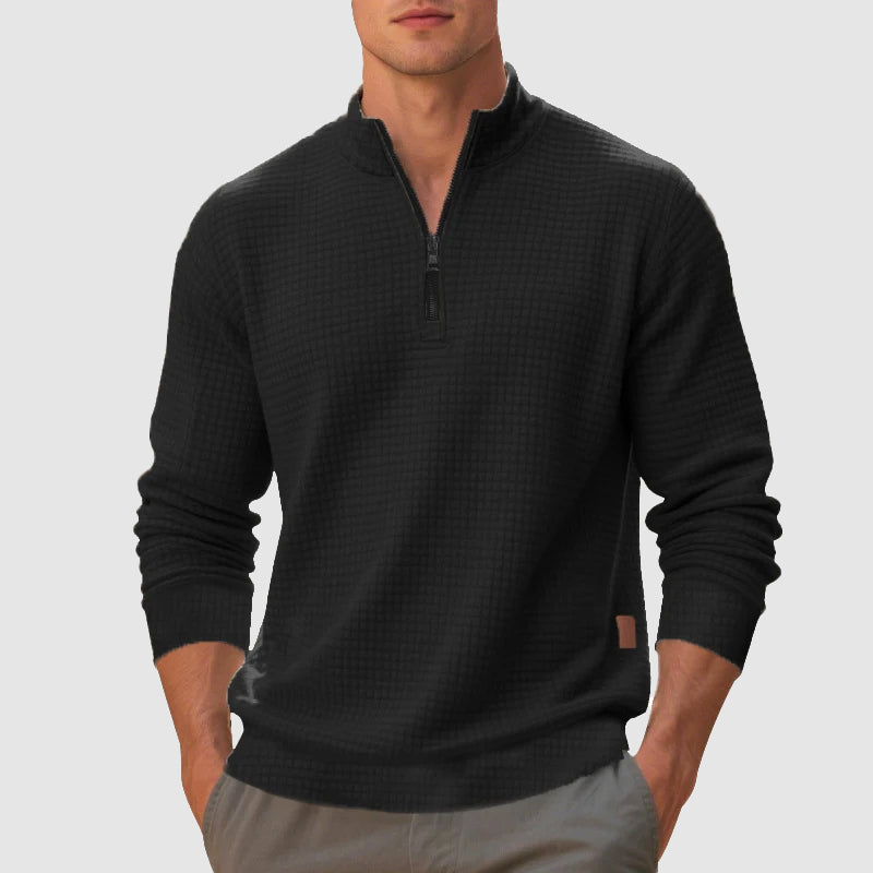 Men's Quarter Zip Mock Neck Sweatshirt With Textured Finish For Everyday Casual Style