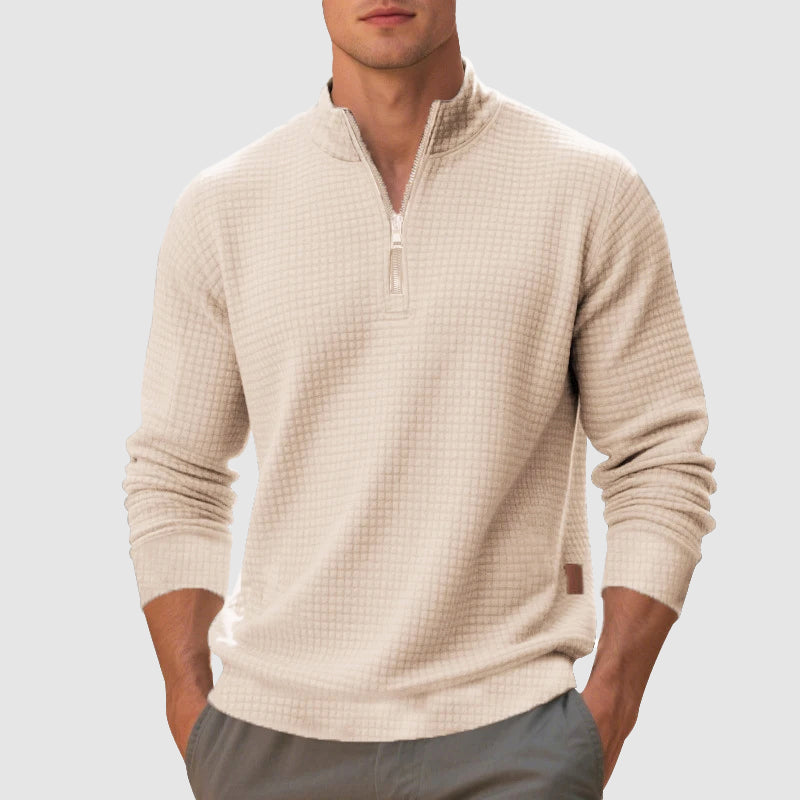 Men's Quarter Zip Mock Neck Sweatshirt With Textured Finish For Everyday Casual Style