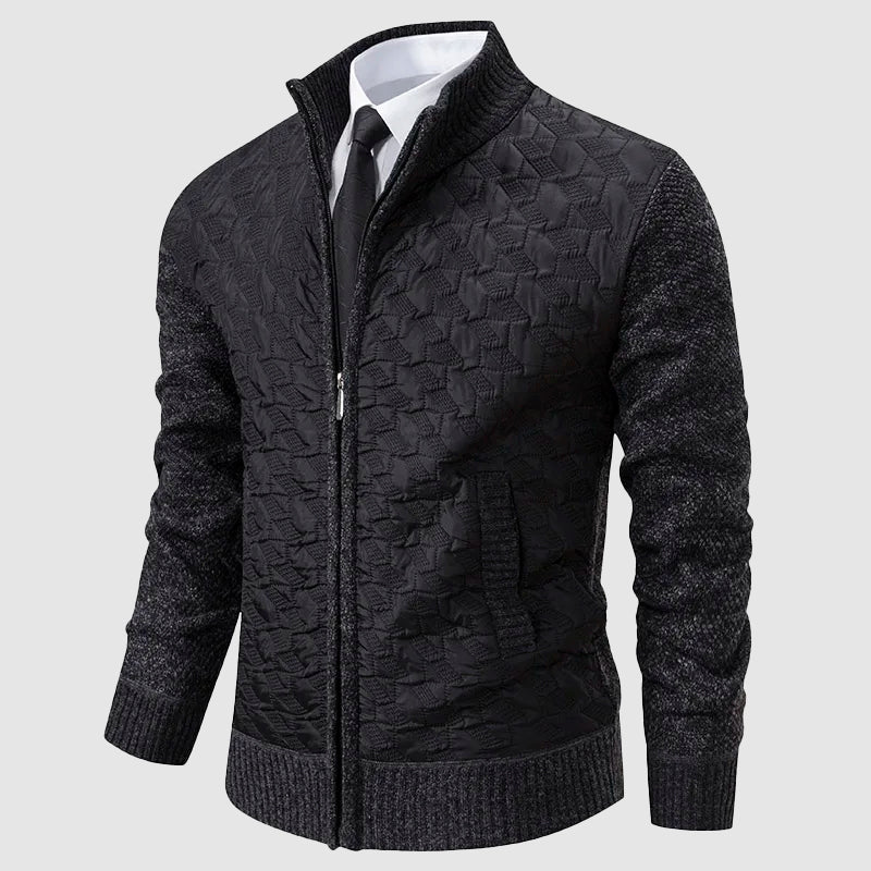Street-Wave Mens Quilted Knit Jacket With Stand Collar Zip Front For Cooler Weather