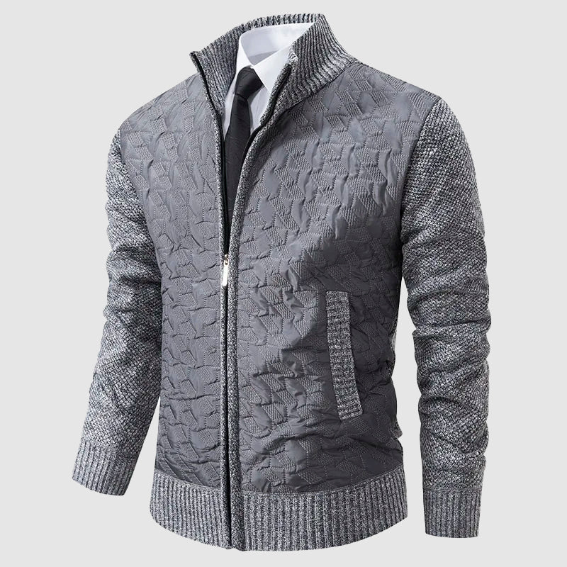 Street-Wave Mens Quilted Knit Jacket With Stand Collar Zip Front For Cooler Weather