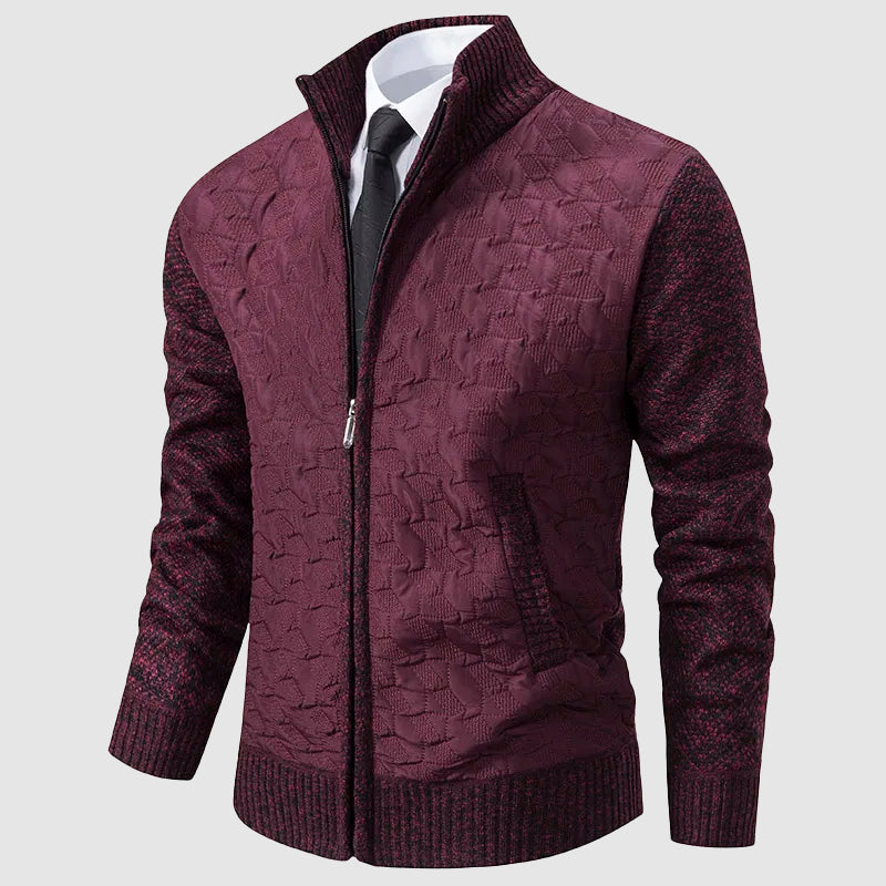 Street-Wave Mens Quilted Knit Jacket With Stand Collar Zip Front For Cooler Weather