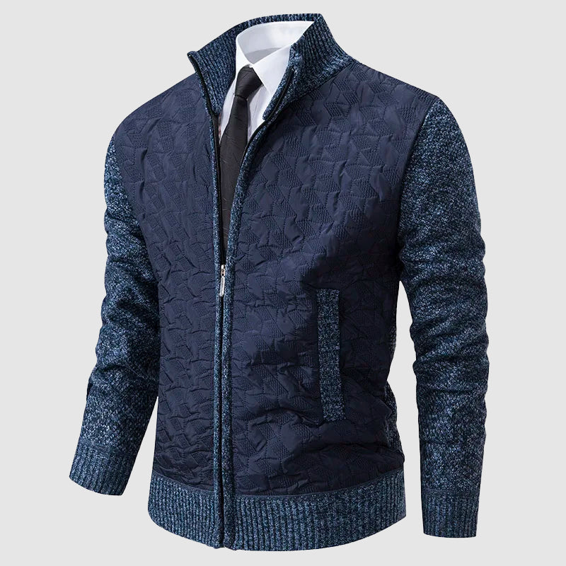 Street-Wave Mens Quilted Knit Jacket With Stand Collar Zip Front For Cooler Weather