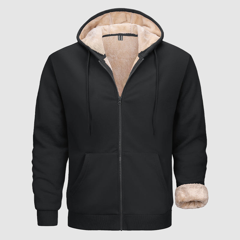 Men's Sherpa Lined Zip Hoodie With Olive Multi Pocket Design For Cold Weather Warm Outerwear Street-Wave