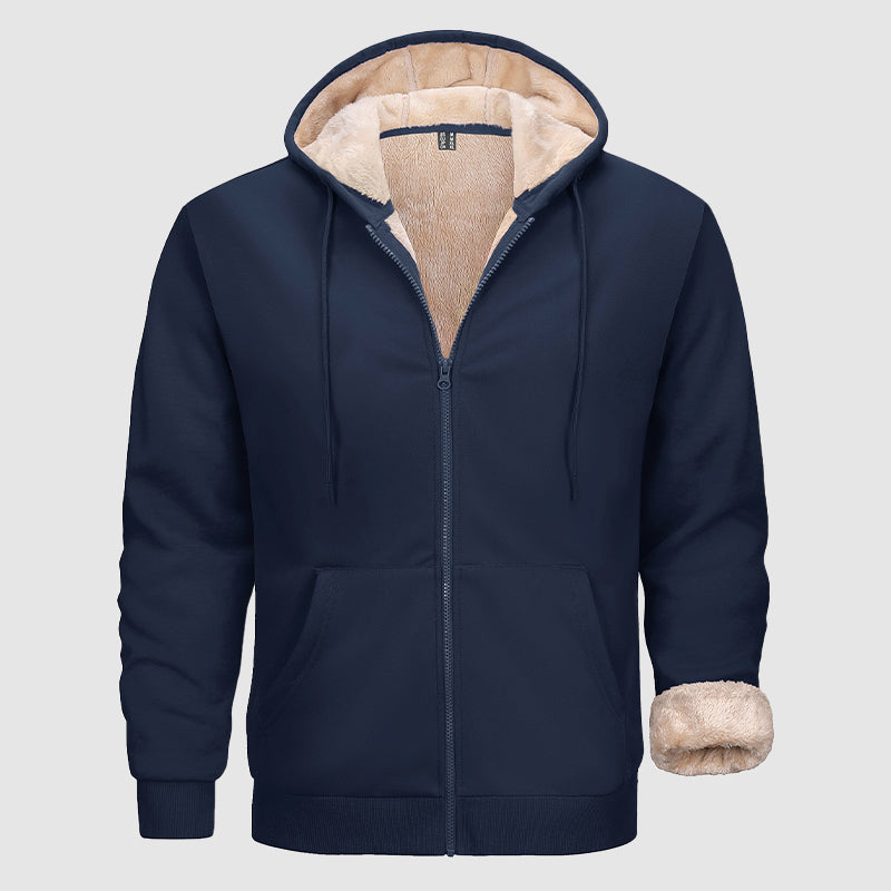 Men's Sherpa Lined Zip Hoodie With Olive Multi Pocket Design For Cold Weather Warm Outerwear Street-Wave