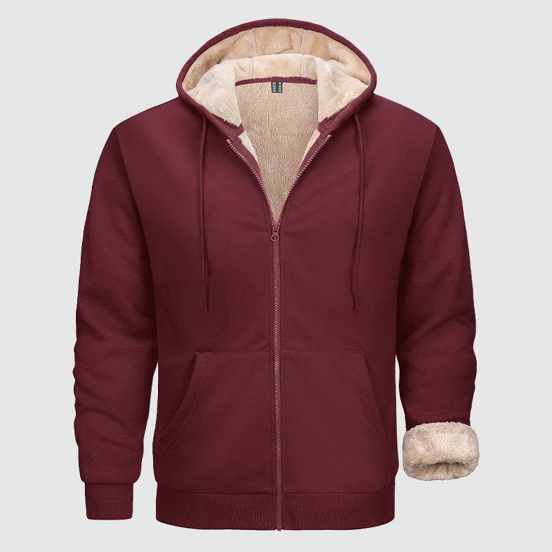 Men's Sherpa Lined Zip Hoodie With Olive Multi Pocket Design For Cold Weather Warm Outerwear Street-Wave