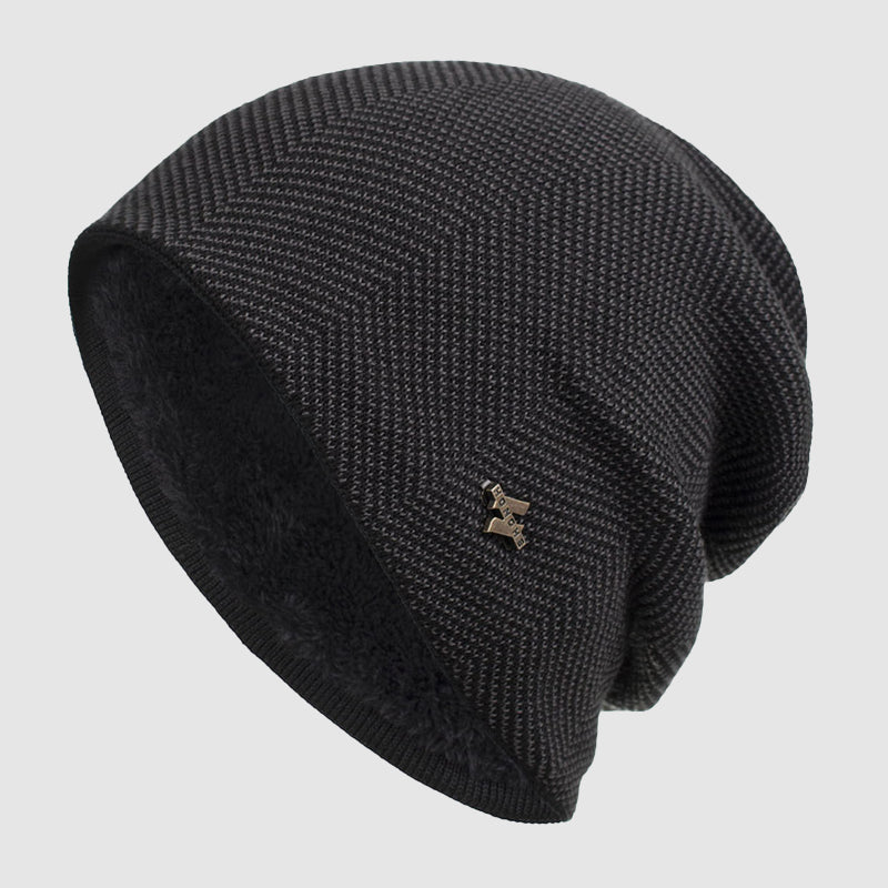 Street-Wave Men's Textured Knit Beanie With Fleece Lining Slouch Style Acrylic Winter Hat