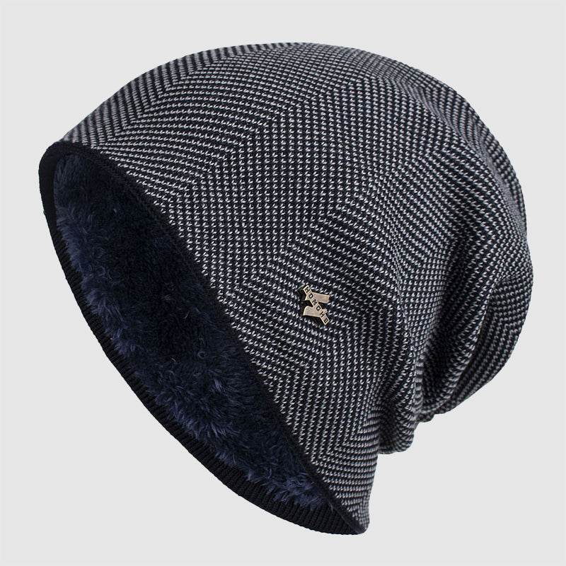 Street-Wave Men's Textured Knit Beanie With Fleece Lining Slouch Style Acrylic Winter Hat