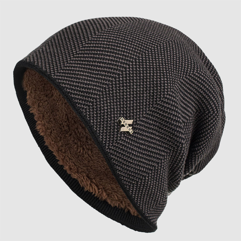 Street-Wave Men's Textured Knit Beanie With Fleece Lining Slouch Style Acrylic Winter Hat