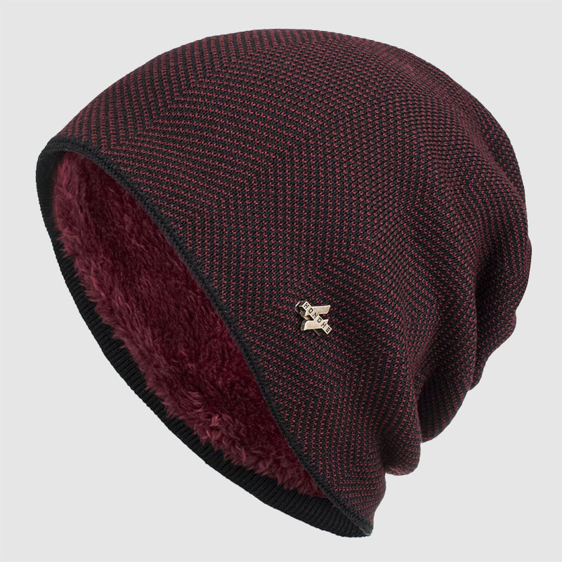Street-Wave Men's Textured Knit Beanie With Fleece Lining Slouch Style Acrylic Winter Hat