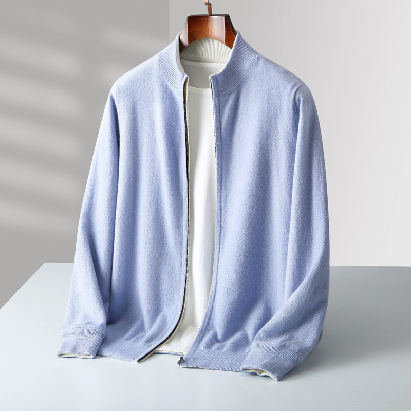 Mens Wool Zip Up Cardigan With Stand Collar For Layering And Everyday Casual Wear Street-Wave
