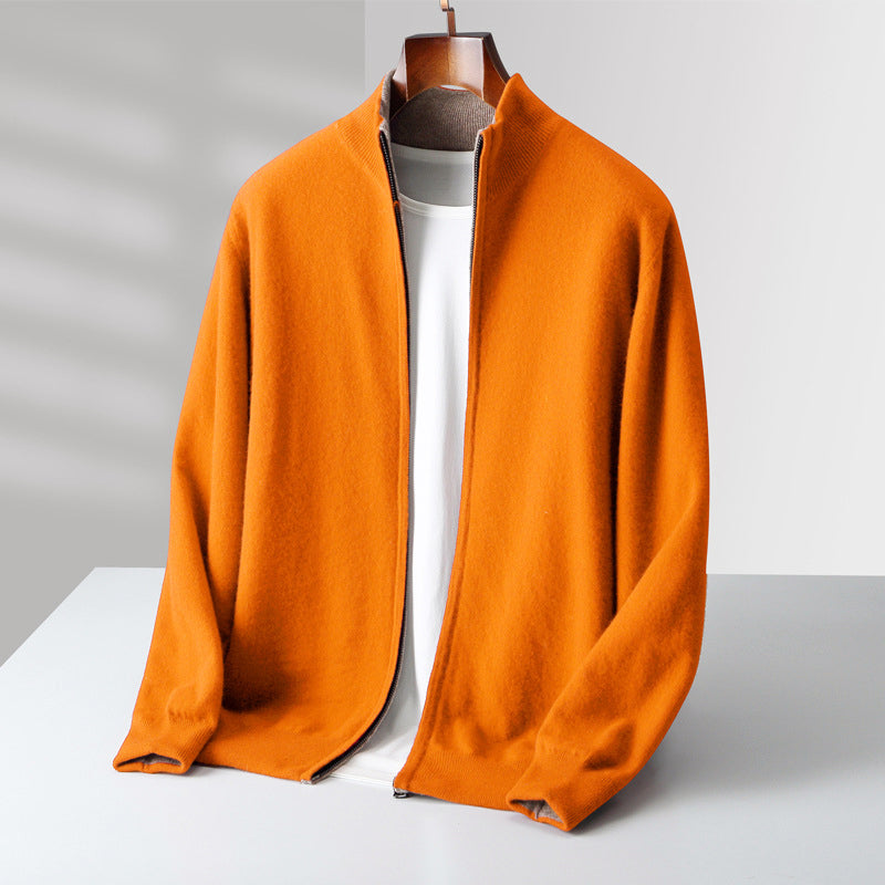 Mens Wool Zip Up Cardigan With Stand Collar For Layering And Everyday Casual Wear Street-Wave