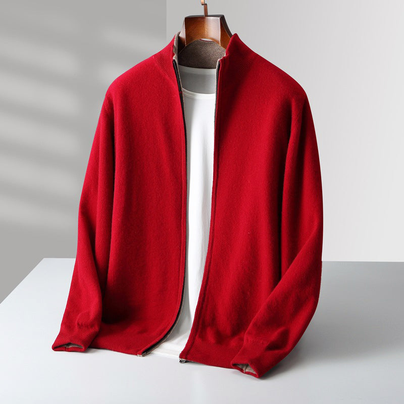 Mens Wool Zip Up Cardigan With Stand Collar For Layering And Everyday Casual Wear Street-Wave