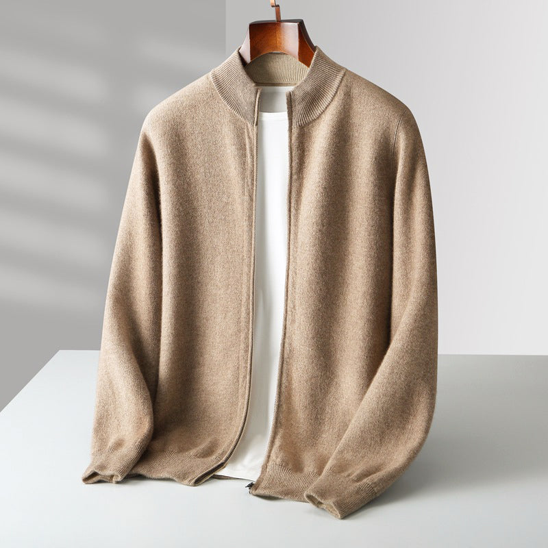 Mens Wool Zip Up Cardigan With Stand Collar For Layering And Everyday Casual Wear Street-Wave