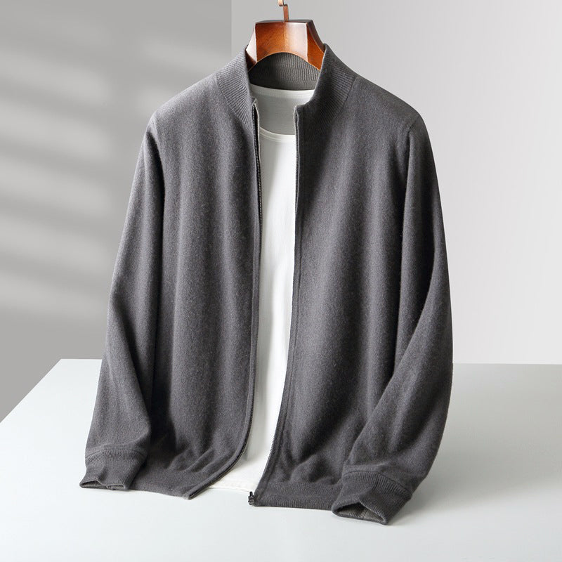 Mens Wool Zip Up Cardigan With Stand Collar For Layering And Everyday Casual Wear Street-Wave