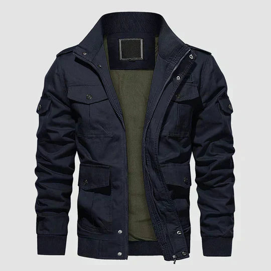 Streetwave Cargo Jacket For Men With Full Zip Windproof Stand Collar Tactical Pockets