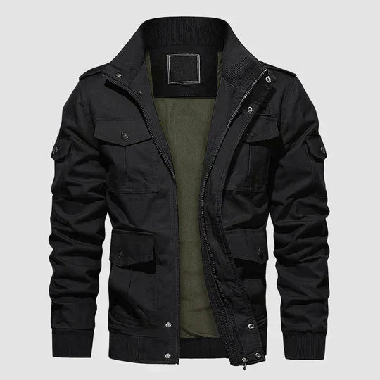 Streetwave Cargo Jacket For Men With Full Zip Windproof Stand Collar Tactical Pockets