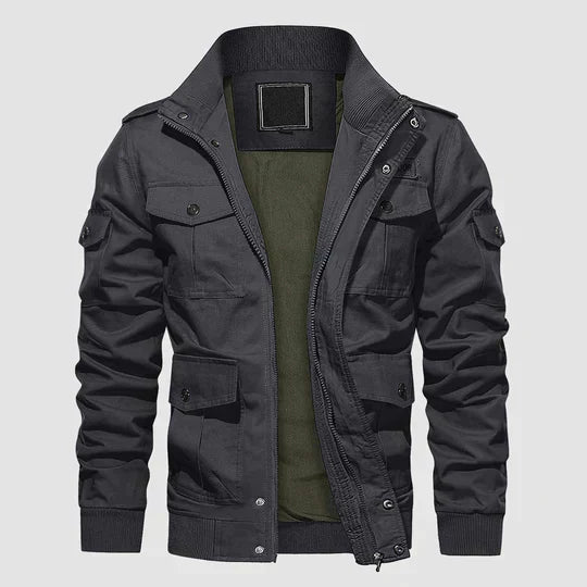 Streetwave Cargo Jacket For Men With Full Zip Windproof Stand Collar Tactical Pockets