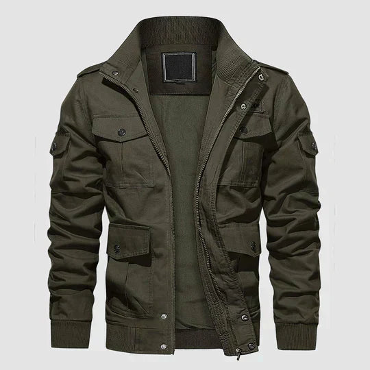 Streetwave Cargo Jacket For Men With Full Zip Windproof Stand Collar Tactical Pockets