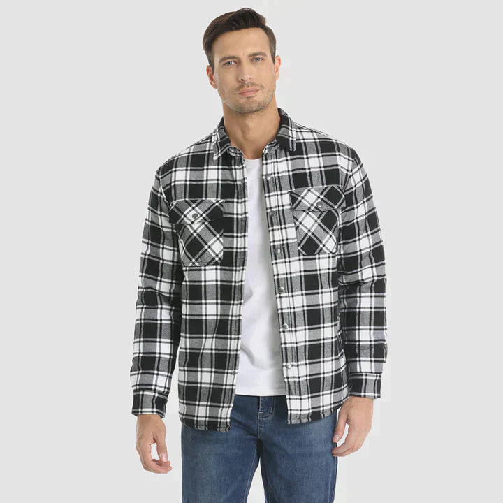 Streetwave Flannel Shirt Jacket For Men Warm Quilted Lined Outerwear With Multiple Pockets