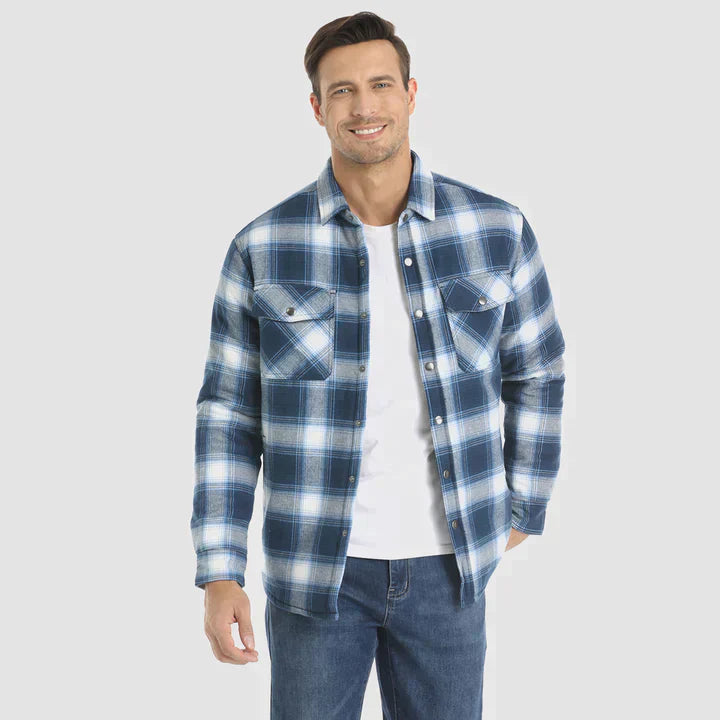 Streetwave Flannel Shirt Jacket For Men Warm Quilted Lined Outerwear With Multiple Pockets