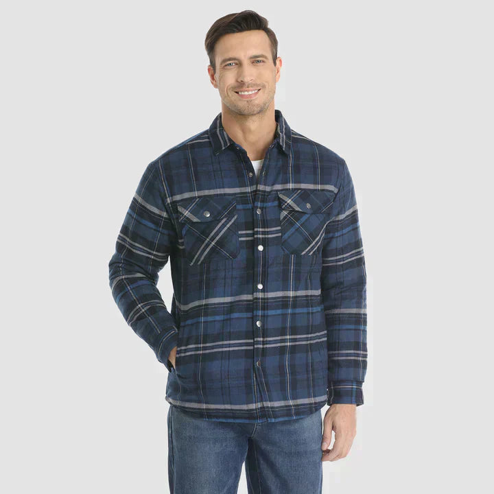 Streetwave Flannel Shirt Jacket For Men Warm Quilted Lined Outerwear With Multiple Pockets