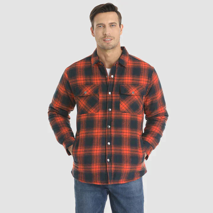 Streetwave Flannel Shirt Jacket For Men Warm Quilted Lined Outerwear With Multiple Pockets