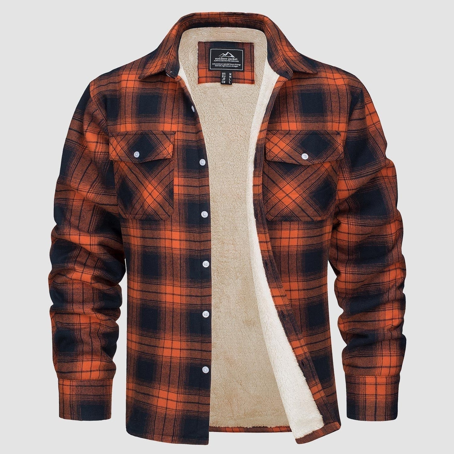 Street Wave Mens Sherpa Fleece Lined Plaid Shirt Jacket Warm Durable Outerwear For Men