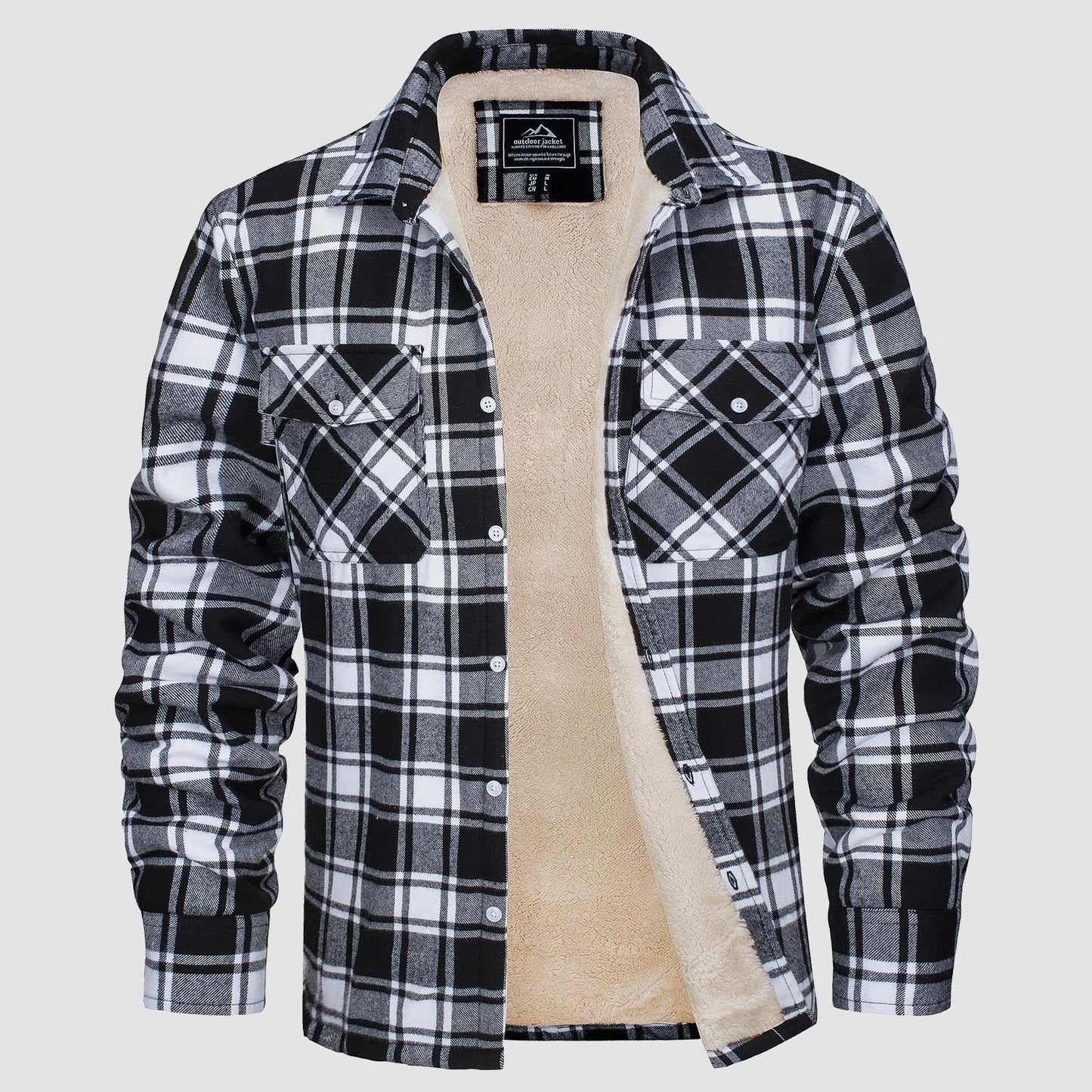 Street Wave Mens Sherpa Fleece Lined Plaid Shirt Jacket Warm Durable Outerwear For Men