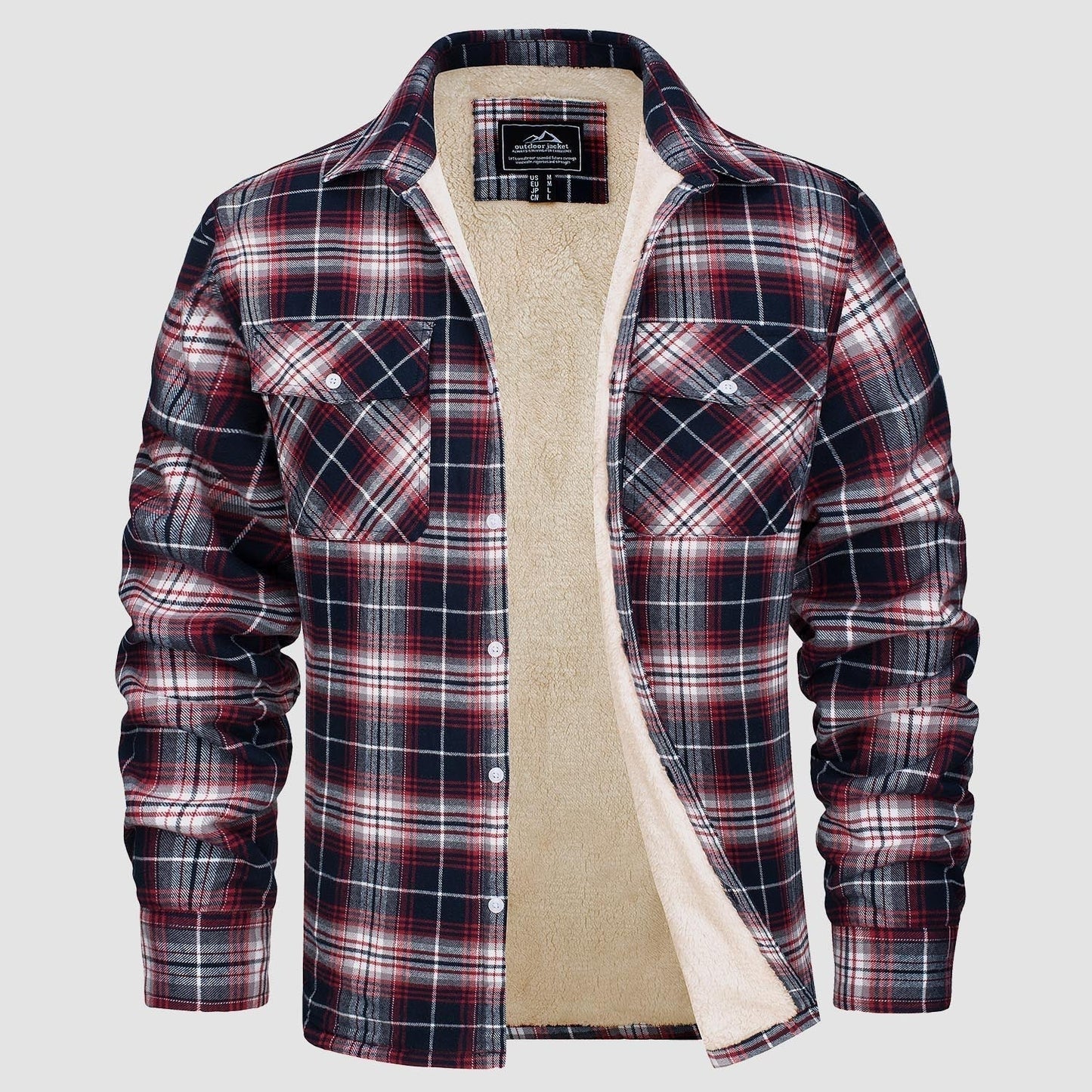 Street Wave Mens Sherpa Fleece Lined Plaid Shirt Jacket Warm Durable Outerwear For Men
