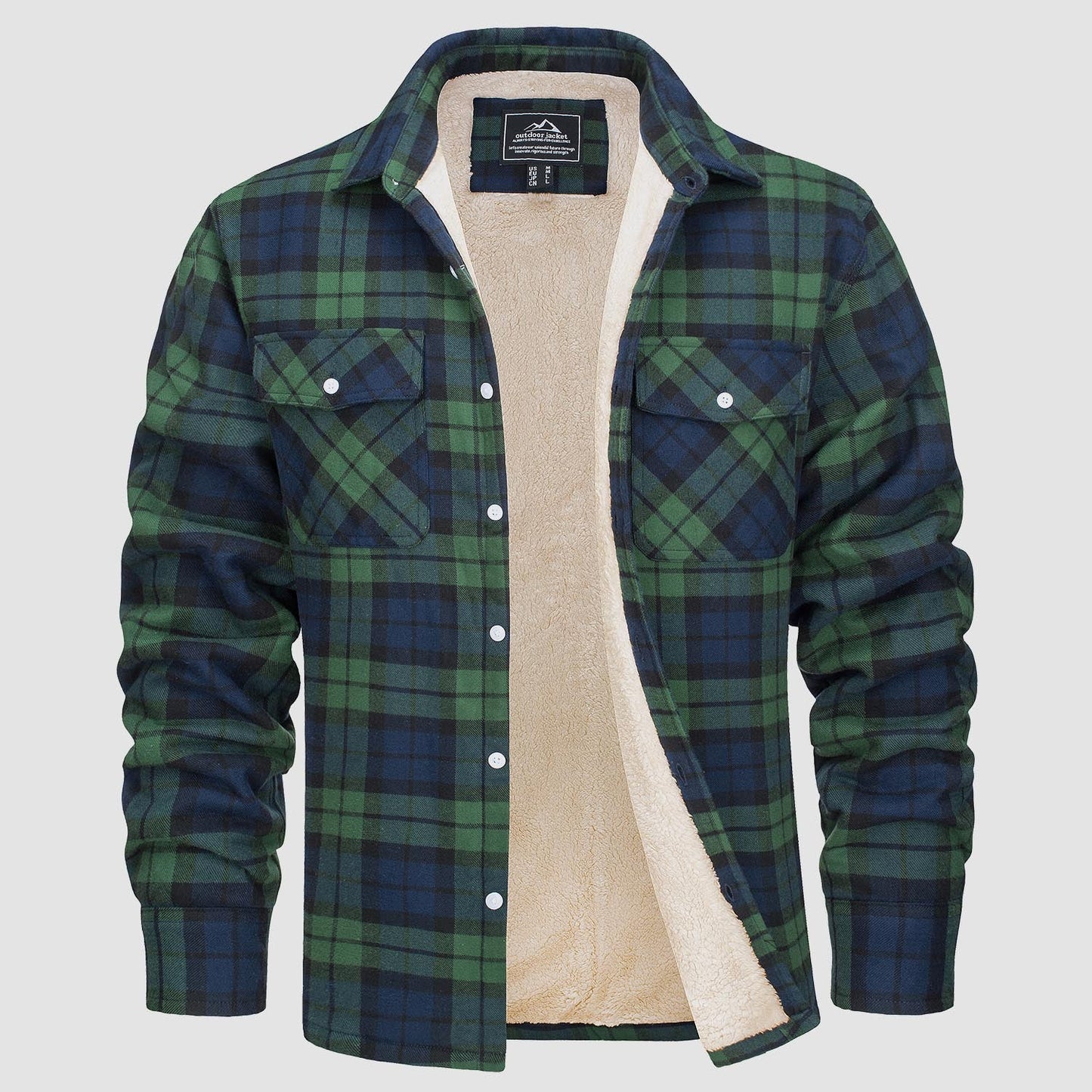 Street Wave Mens Sherpa Fleece Lined Plaid Shirt Jacket Warm Durable Outerwear For Men