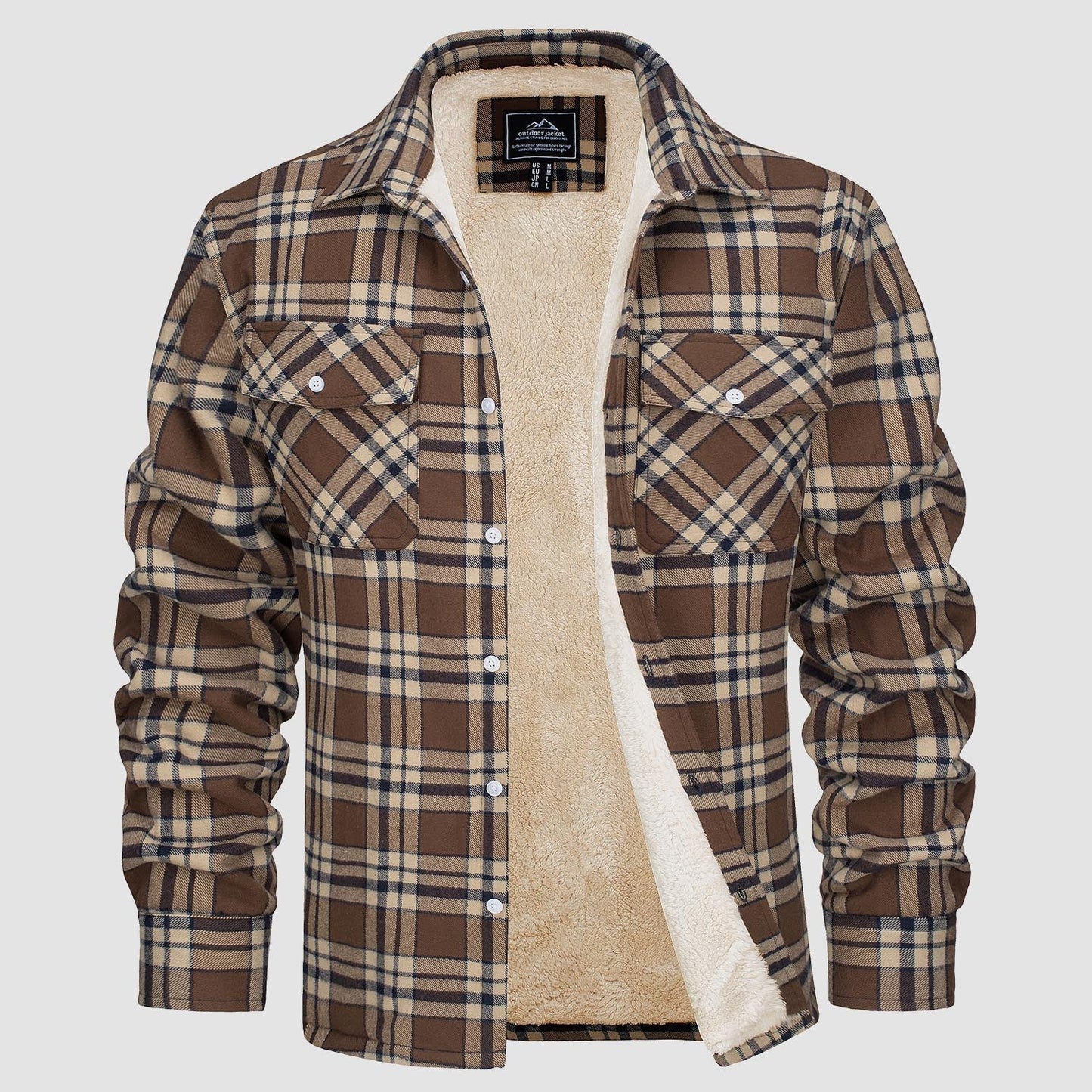 Street Wave Mens Sherpa Fleece Lined Plaid Shirt Jacket Warm Durable Outerwear For Men