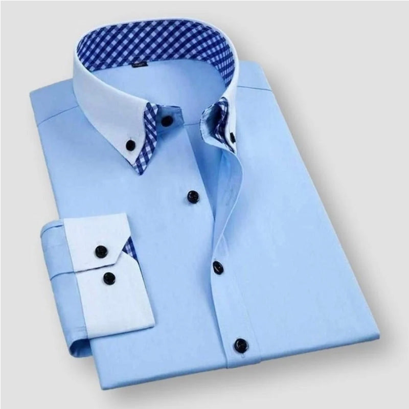 Men's Dress Shirt With Contrast White Collar And Cuffs And Bold Inner Checkered Lining By Street-Wave