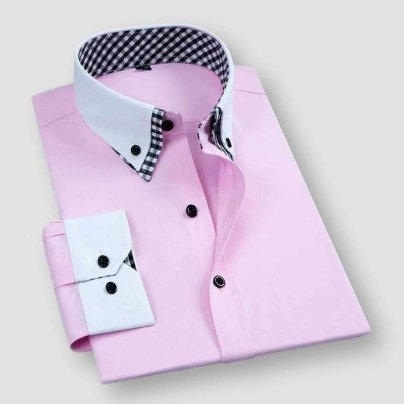 Men's Dress Shirt With Contrast White Collar And Cuffs And Bold Inner Checkered Lining By Street-Wave