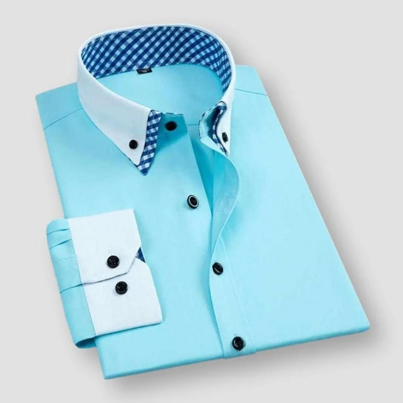 Men's Dress Shirt With Contrast White Collar And Cuffs And Bold Inner Checkered Lining By Street-Wave