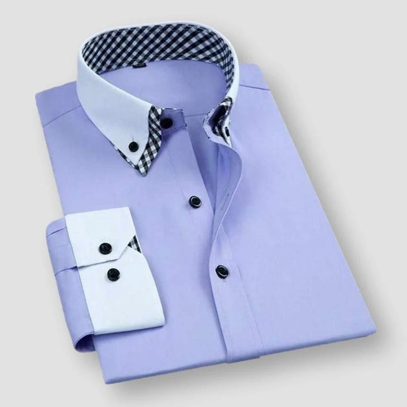 Men's Dress Shirt With Contrast White Collar And Cuffs And Bold Inner Checkered Lining By Street-Wave