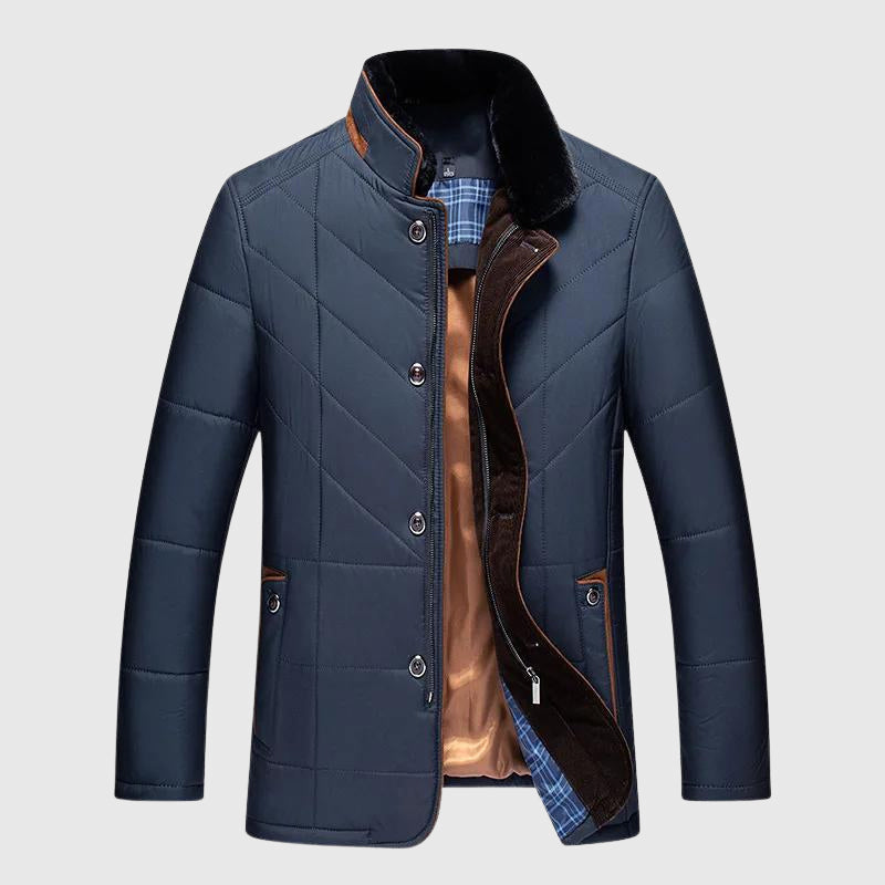 Street-Wave Men's Quilted Insulated Winter Jacket With Fur Lined Stand Collar And Tailored Fit