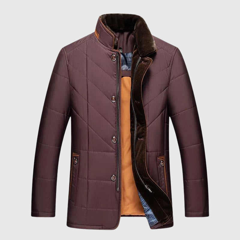 Street-Wave Men's Quilted Insulated Winter Jacket With Fur Lined Stand Collar And Tailored Fit