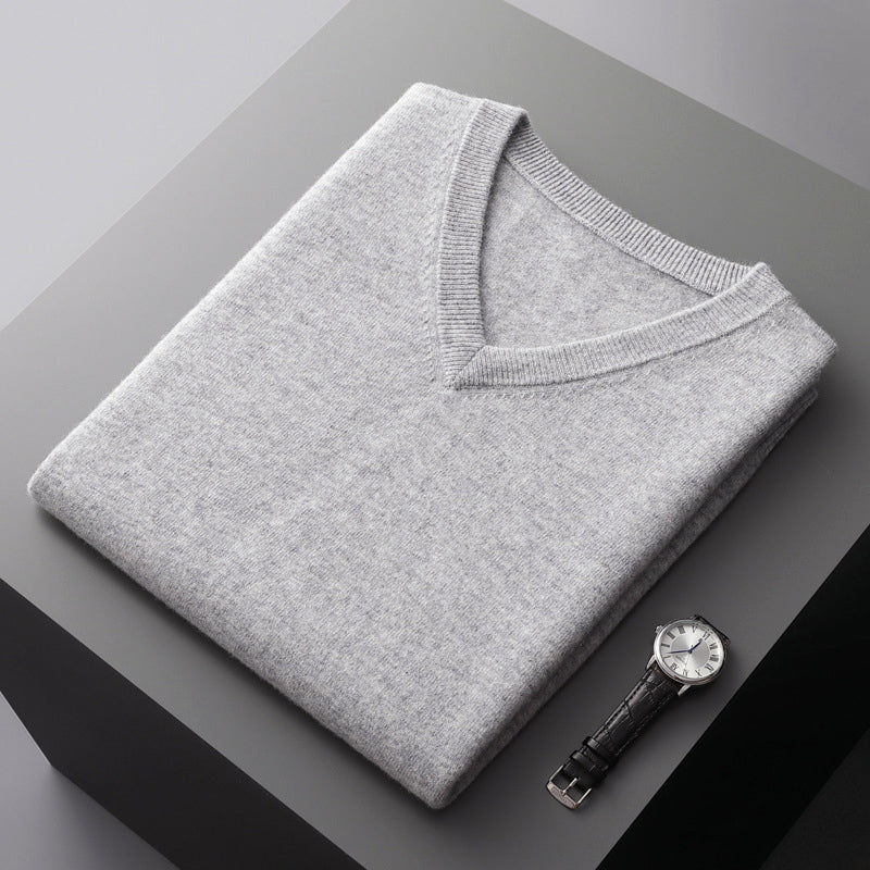 Men's V Neck Wool Blend Sweater Slim Fit Knit for Layering and Cozy Everyday Wear