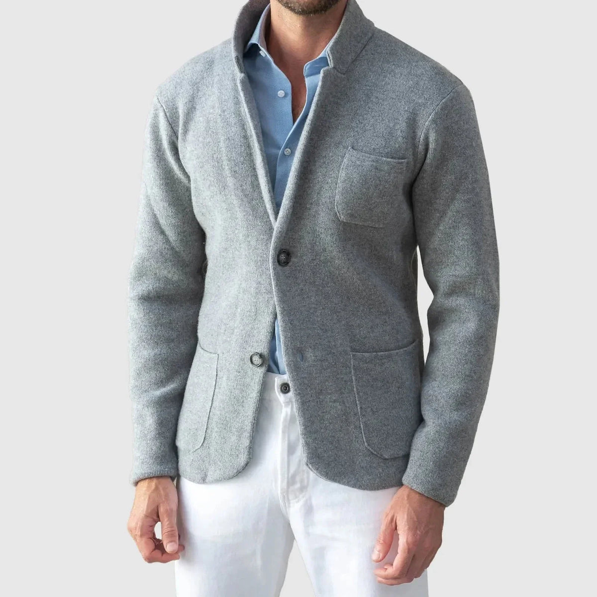 Waylynn Mens Casual Knit Blazer Two Button Navy Cardigan