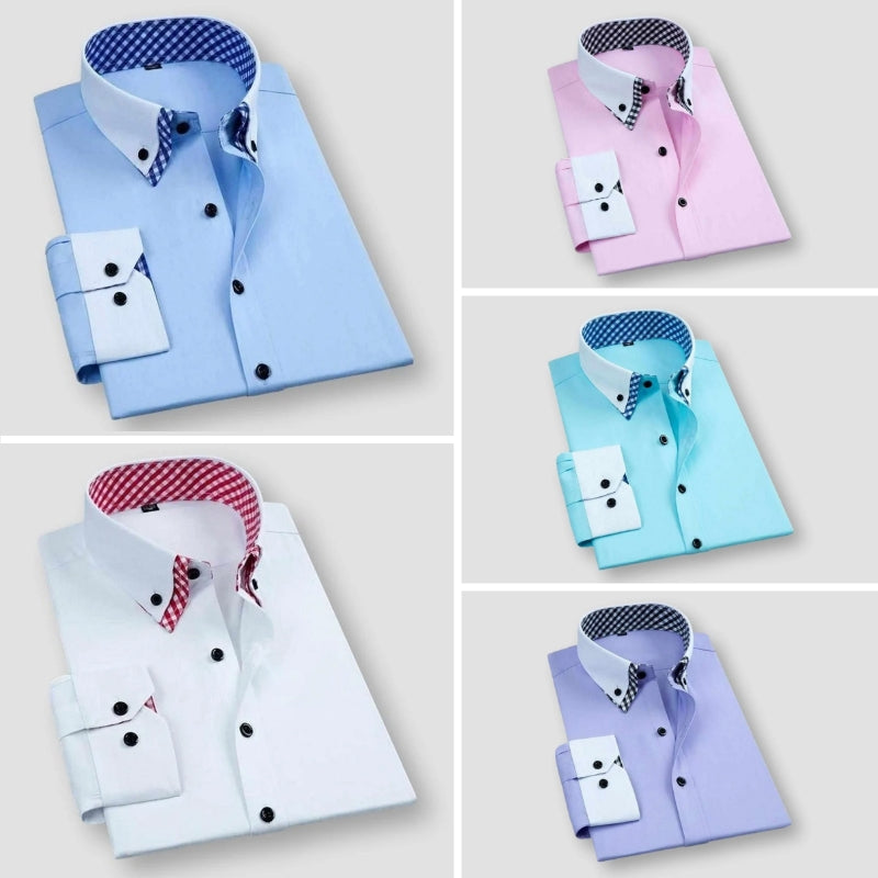 Men's Dress Shirt With Contrast White Collar And Cuffs And Bold Inner Checkered Lining By Street-Wave