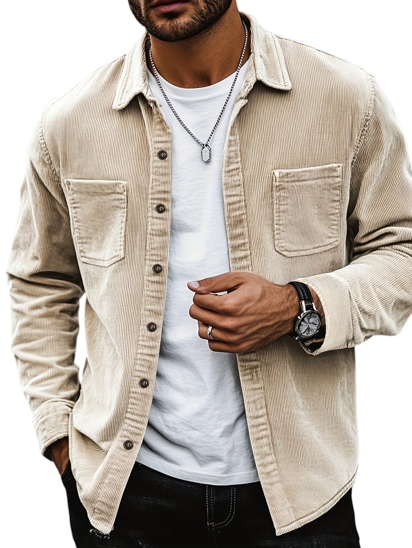 Mens Corduroy Texture Blazer Jacket Regular Fit With Button Front And Chest Pockets Cotton Blend