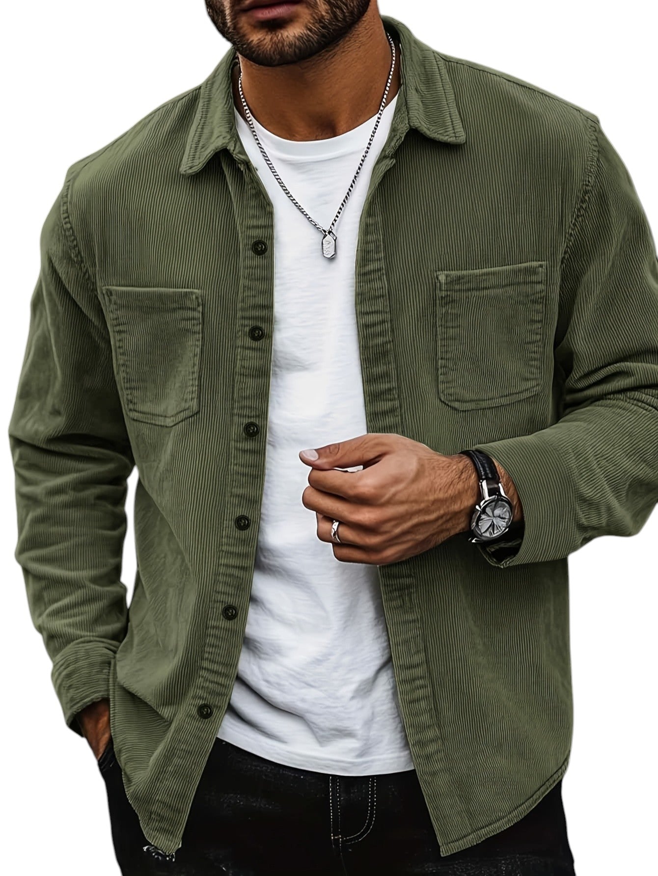 Mens Corduroy Texture Blazer Jacket Regular Fit With Button Front And Chest Pockets Cotton Blend