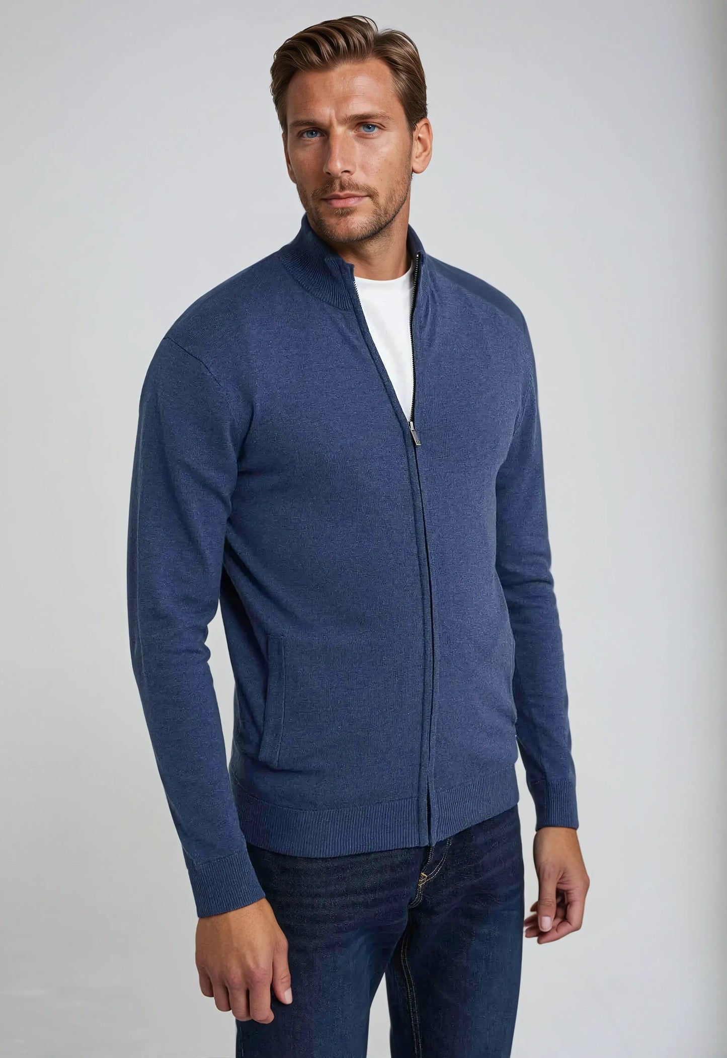 Street Wave Men Full Zip High Neck Sweater Layering Ready