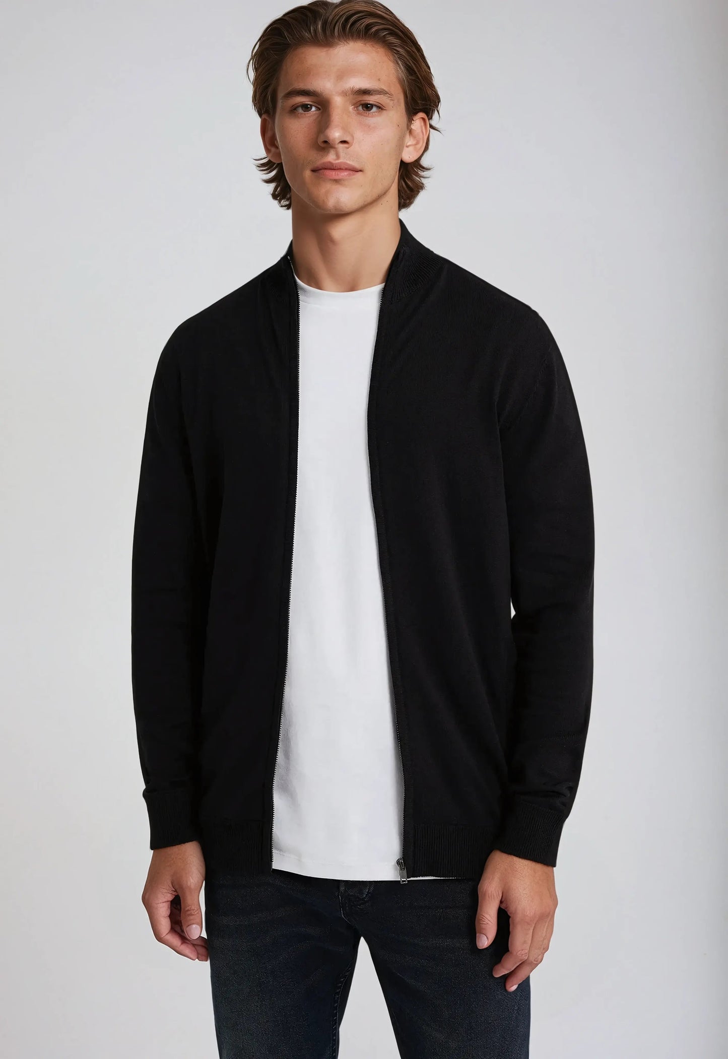 Street Wave Men Full Zip High Neck Sweater Layering Ready