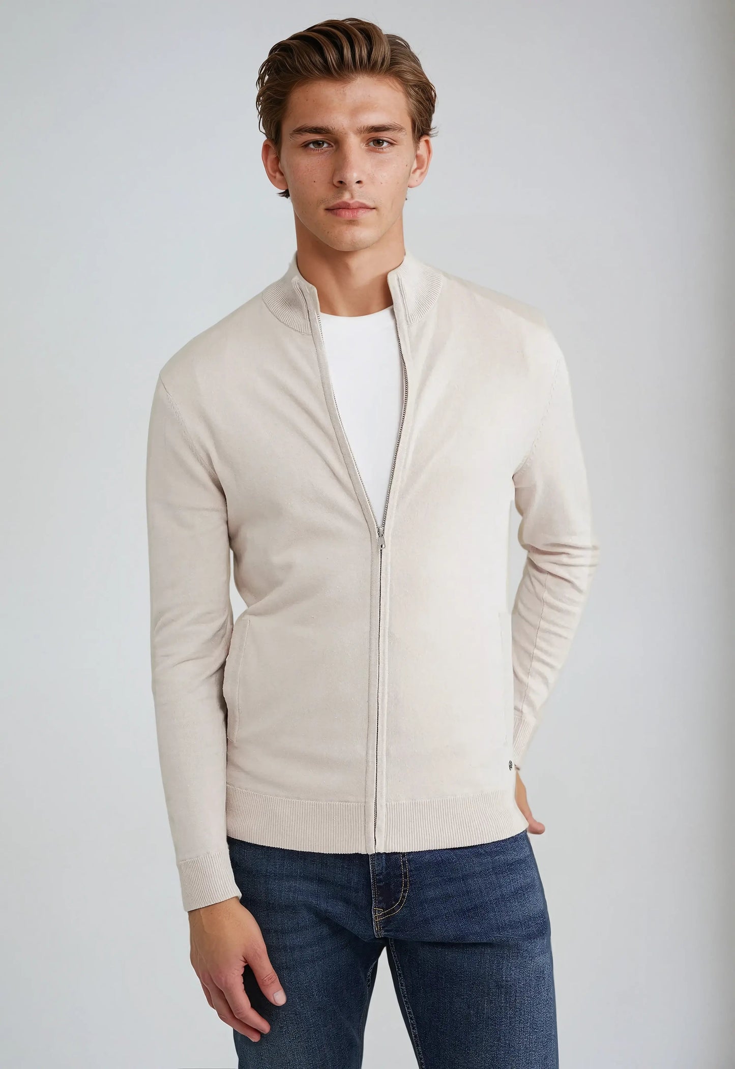 Street Wave Men Full Zip High Neck Sweater Layering Ready