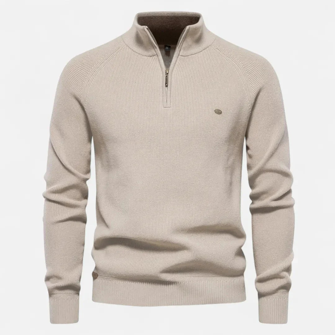 Waylynn Mens Half Zip Cotton Knit Sweater Versatile Stand Collar Ribbed Texture